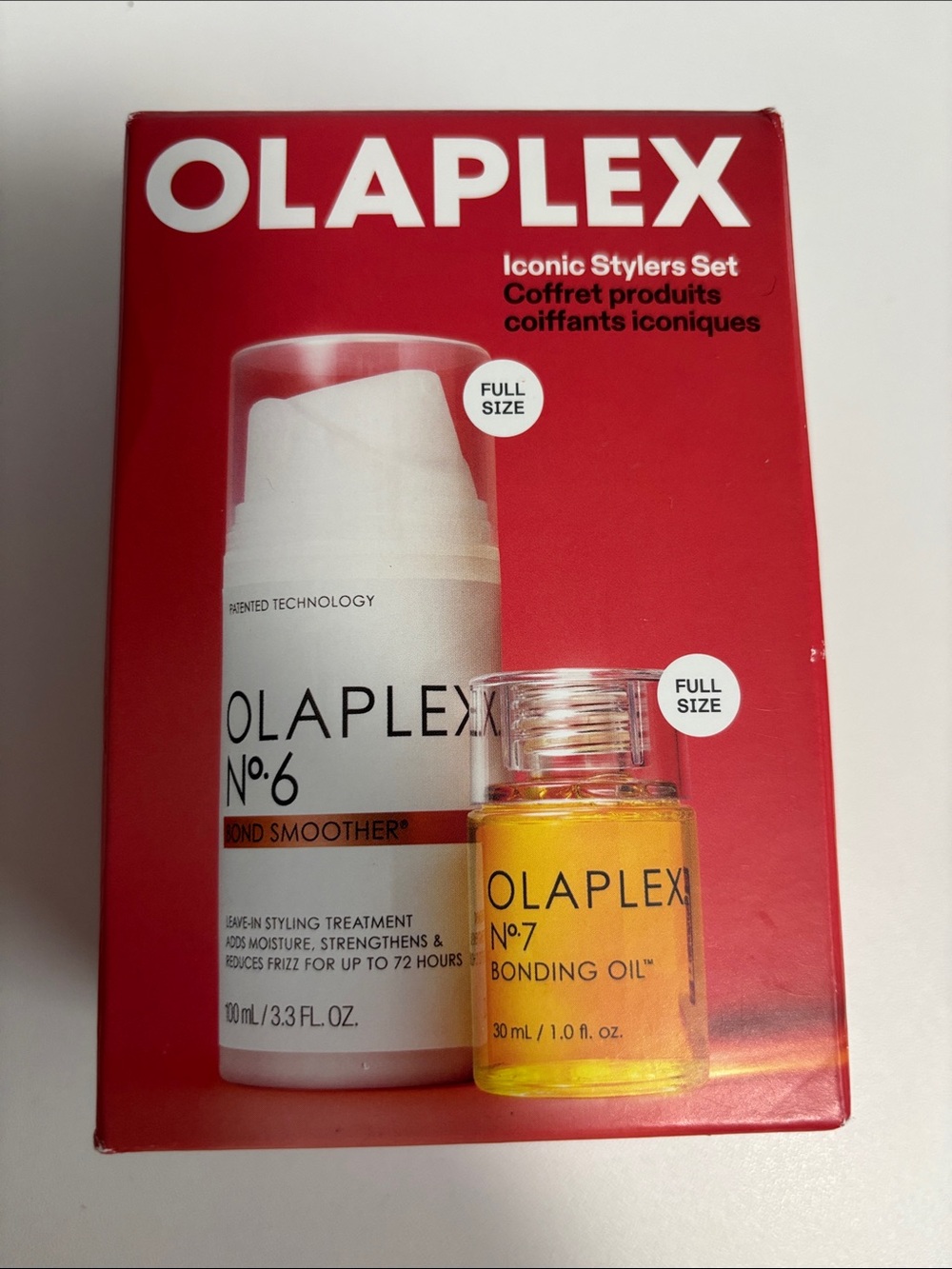 OLAPLEX Iconic Stylers Set Red Packaging with White and Yellow Bottles